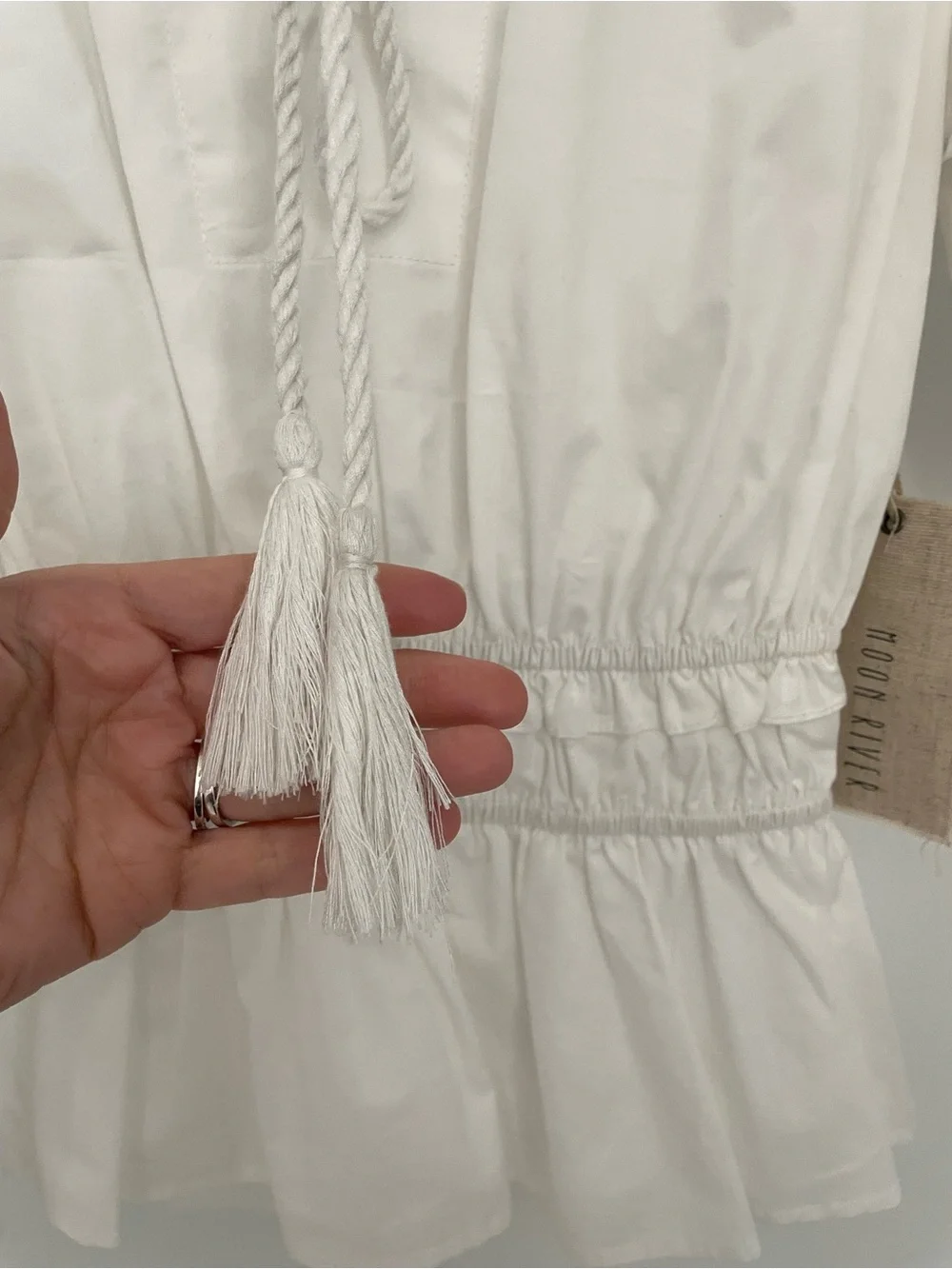 NEW Tuckernuck Moon River Tie Neck Gathered Puff Sleeve Blouse NWT